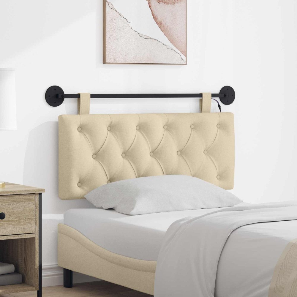 vidaXL Hängande sänggavel Med LED-lampa Gräddvit Tyg