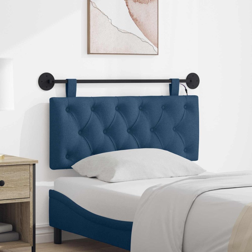 vidaXL Hängande sänggavel Med LED-lampa Blå Tyg
