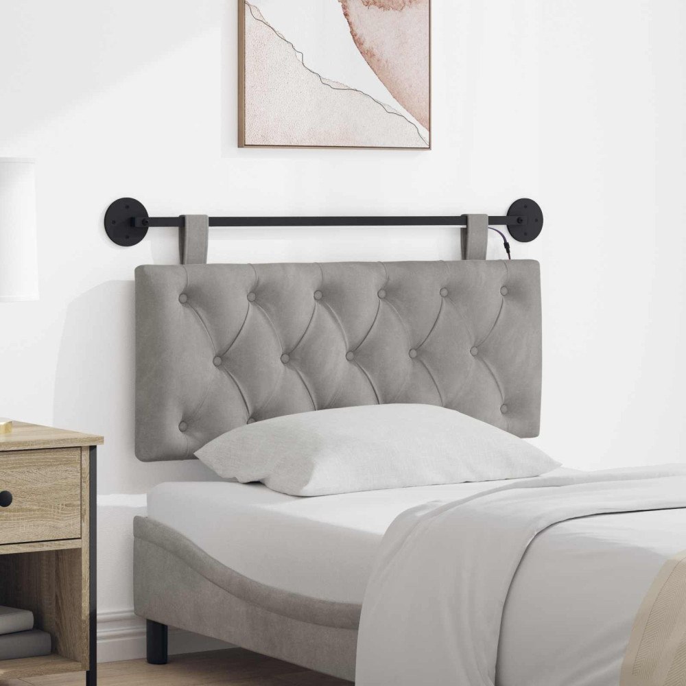 vidaXL Hängande sänggavel Med LED-lampa Ljusgrå Sammet