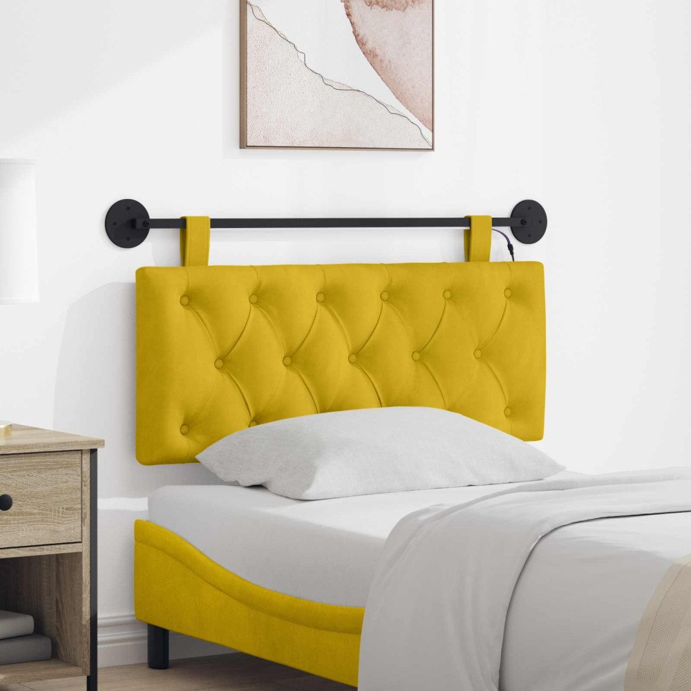 vidaXL Hängande sänggavel Med LED-lampa Gul Sammet