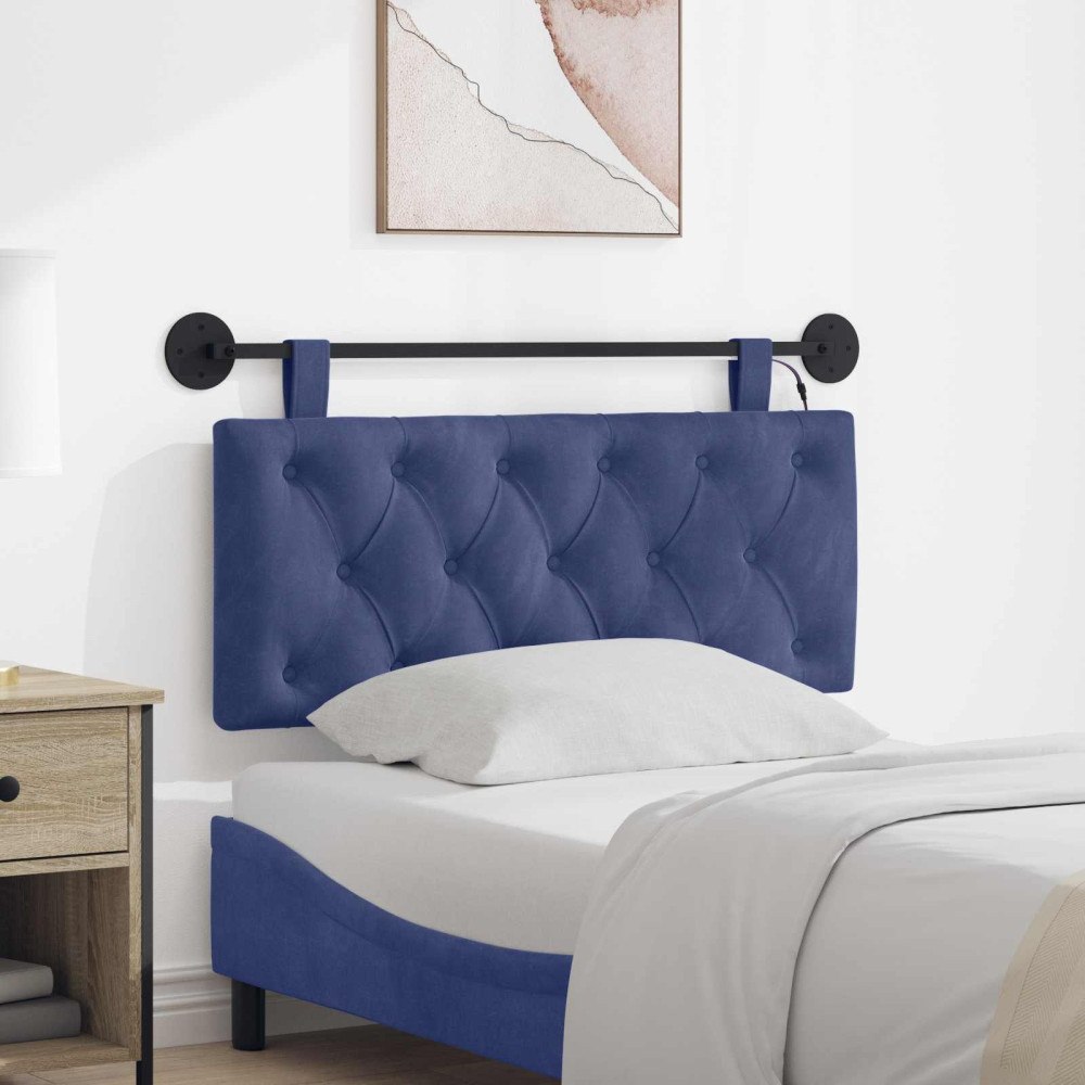 vidaXL Hängande sänggavel Med LED-lampa Polisblå Sammet