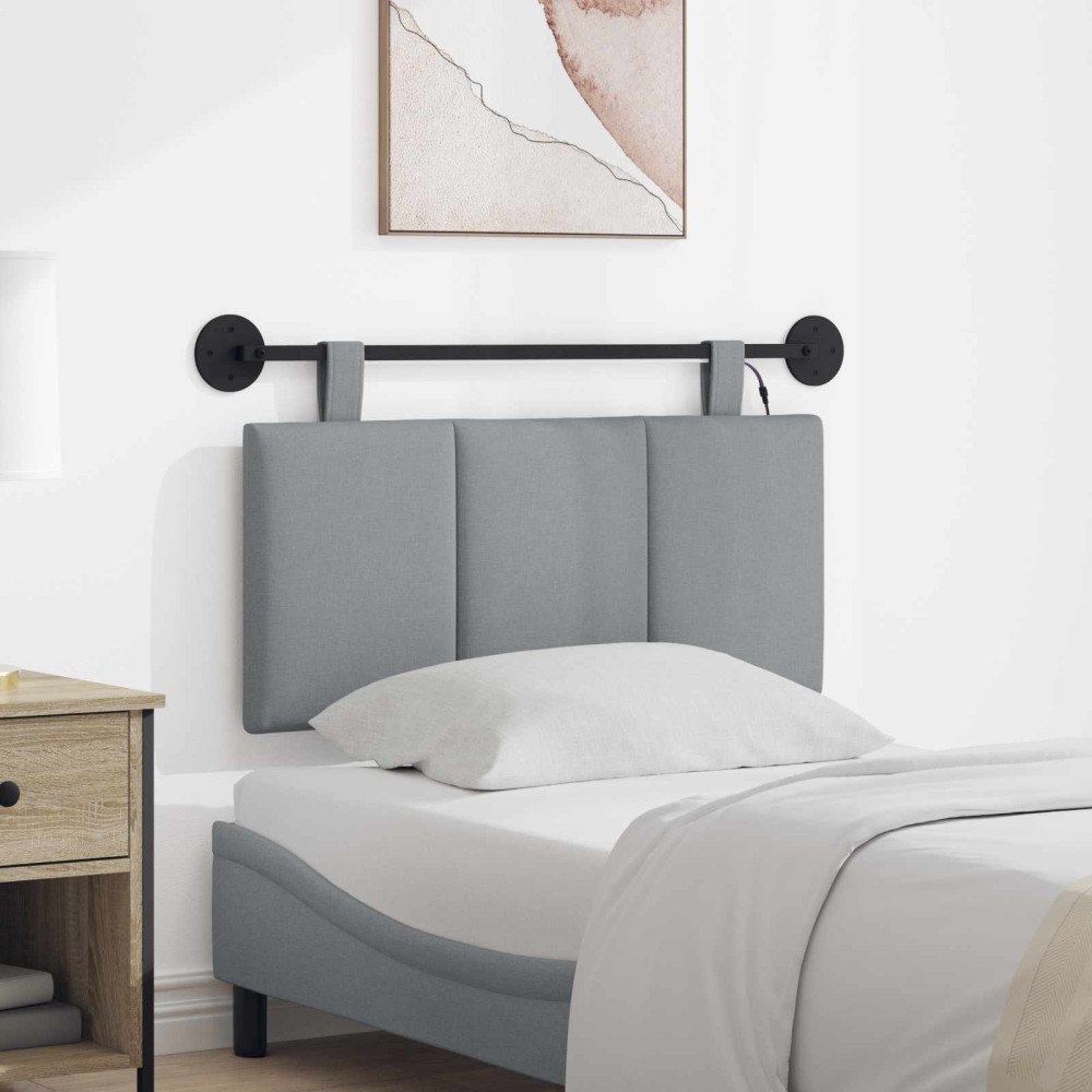 vidaXL Hängande sänggavel Med LED-lampa Ljusgrå Tyg
