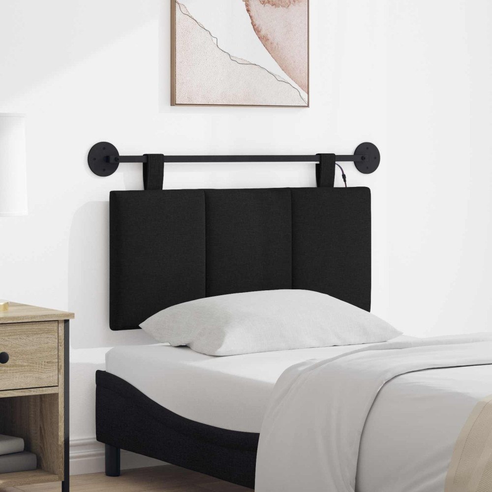 vidaXL Hängande sänggavel Med LED-lampa Svart Tyg