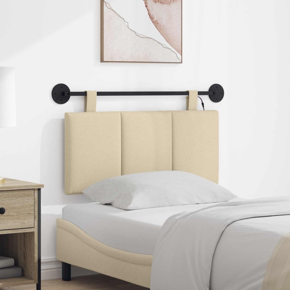 vidaXL Hängande sänggavel Med LED-lampa Gräddvit Tyg