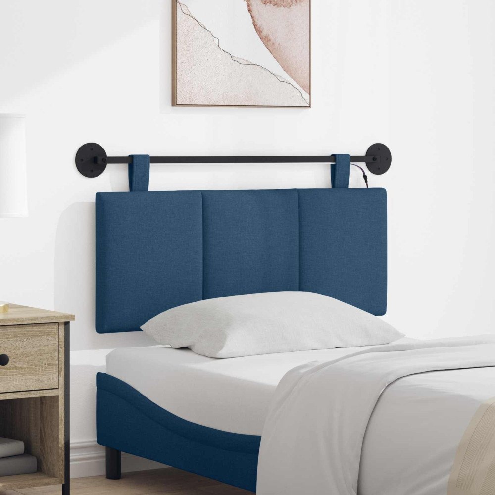 vidaXL Hängande sänggavel Med LED-lampa Blå Tyg