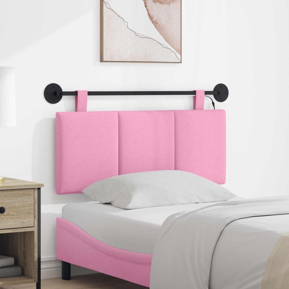 vidaXL Hängande sänggavel Med LED-lampa Rosa Tyg