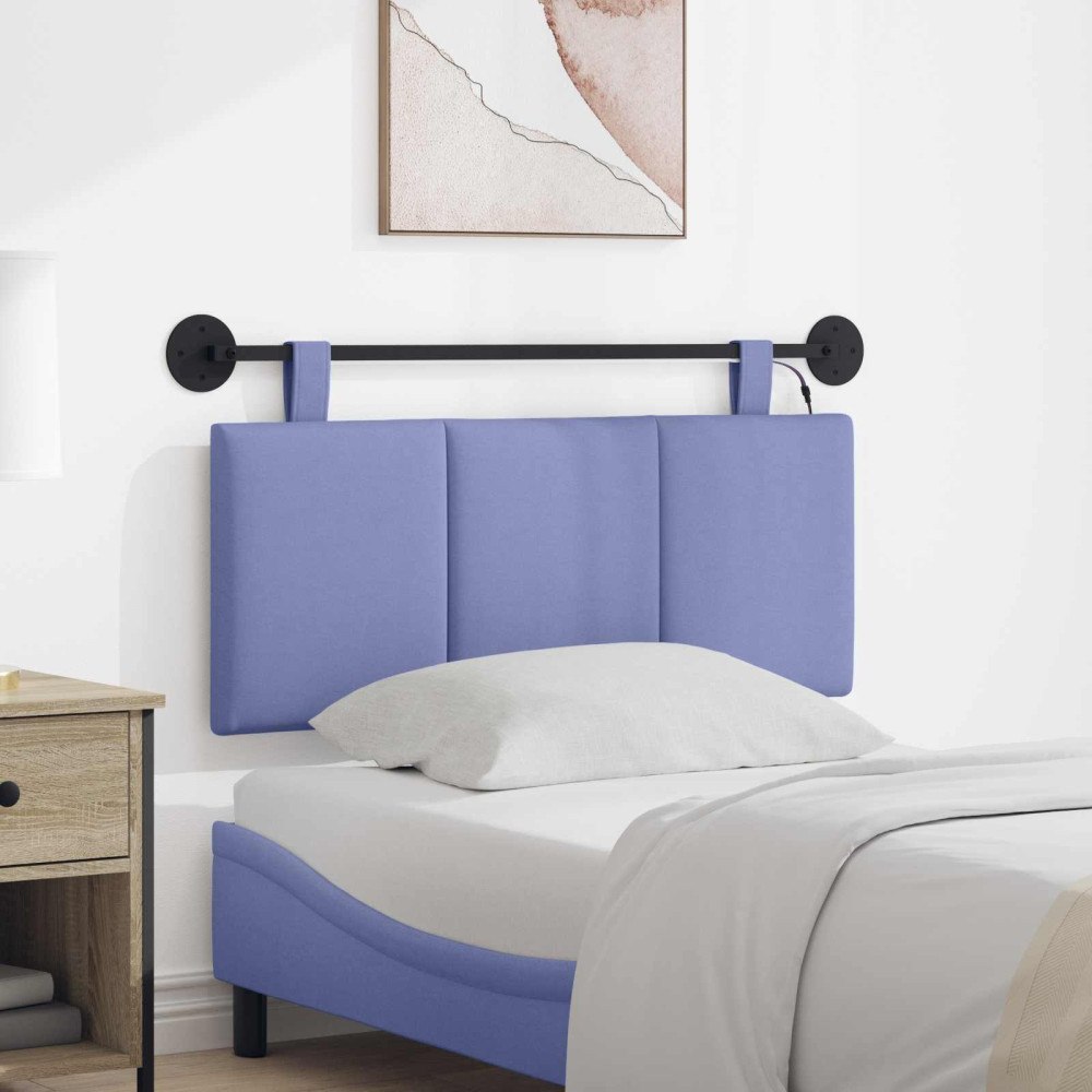 vidaXL Hängande sänggavel Med LED-lampa Jeansblå Tyg