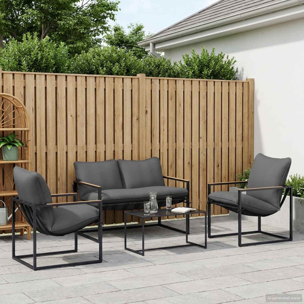 vidaXL Trädgårdsoffset 4 pcs Svart och Anthracit Stål