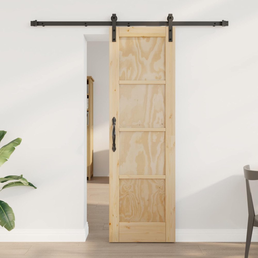 vidaXL Skjutdörr Naturlig och svart 61 x 198,5 cm Massiv furu