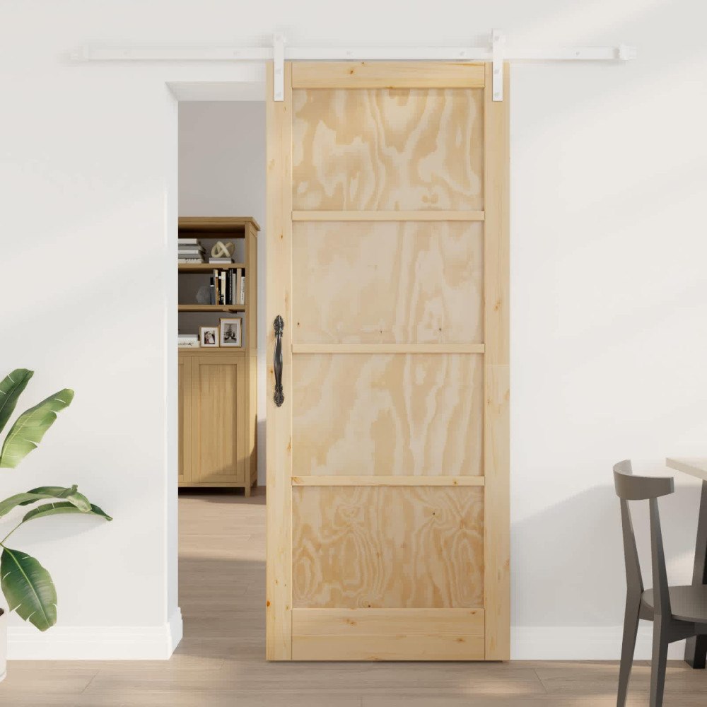 vidaXL Skjutdörr Naturlig och vit 86 x 211 cm Massiv furu
