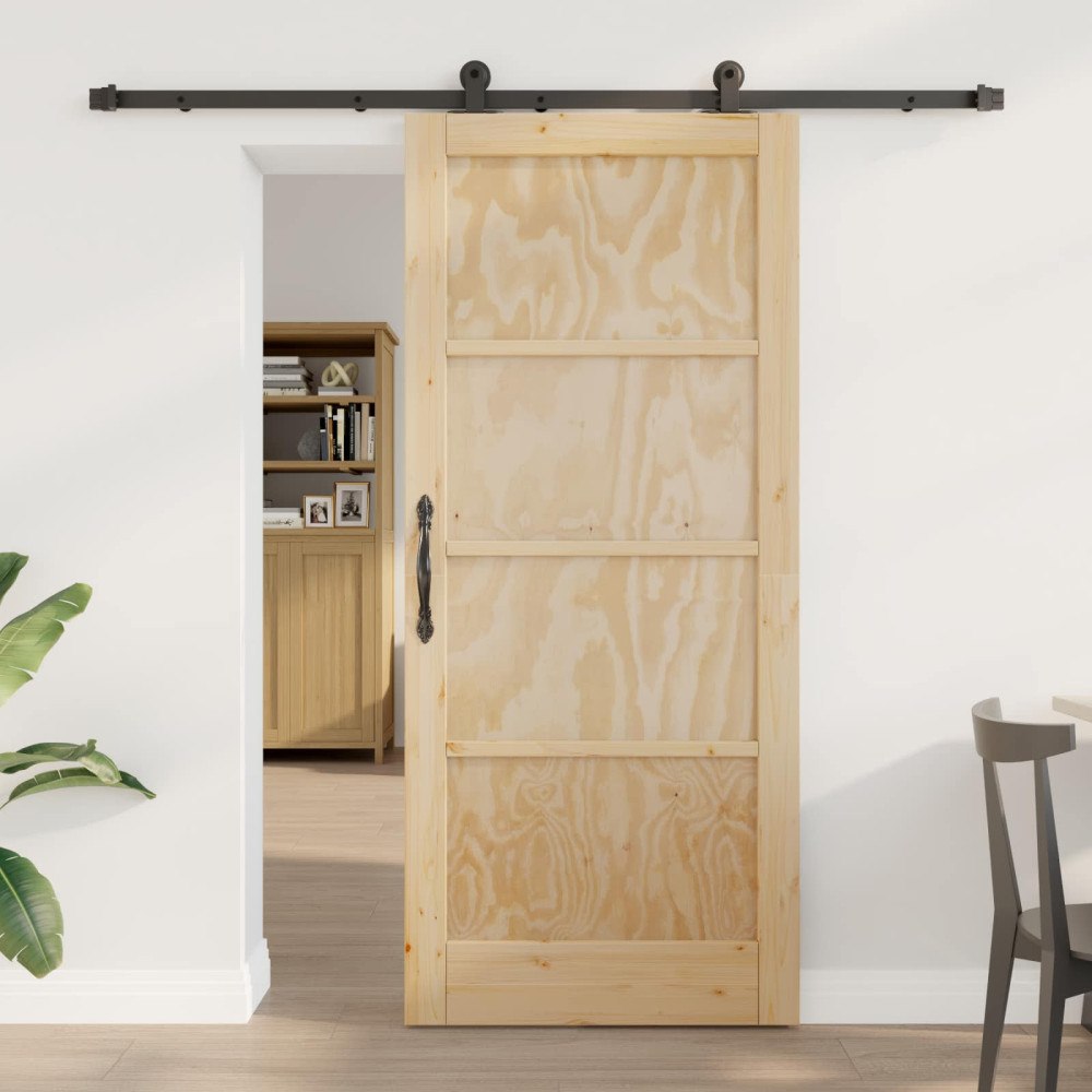 vidaXL Skjutdörr Naturlig och svart 86 x 198,5 cm Massiv furu