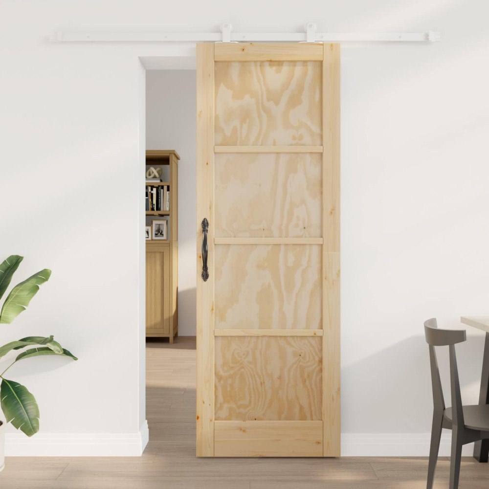 vidaXL Skjutdörr Naturlig och vit 73,5 x 211 cm Massiv furu