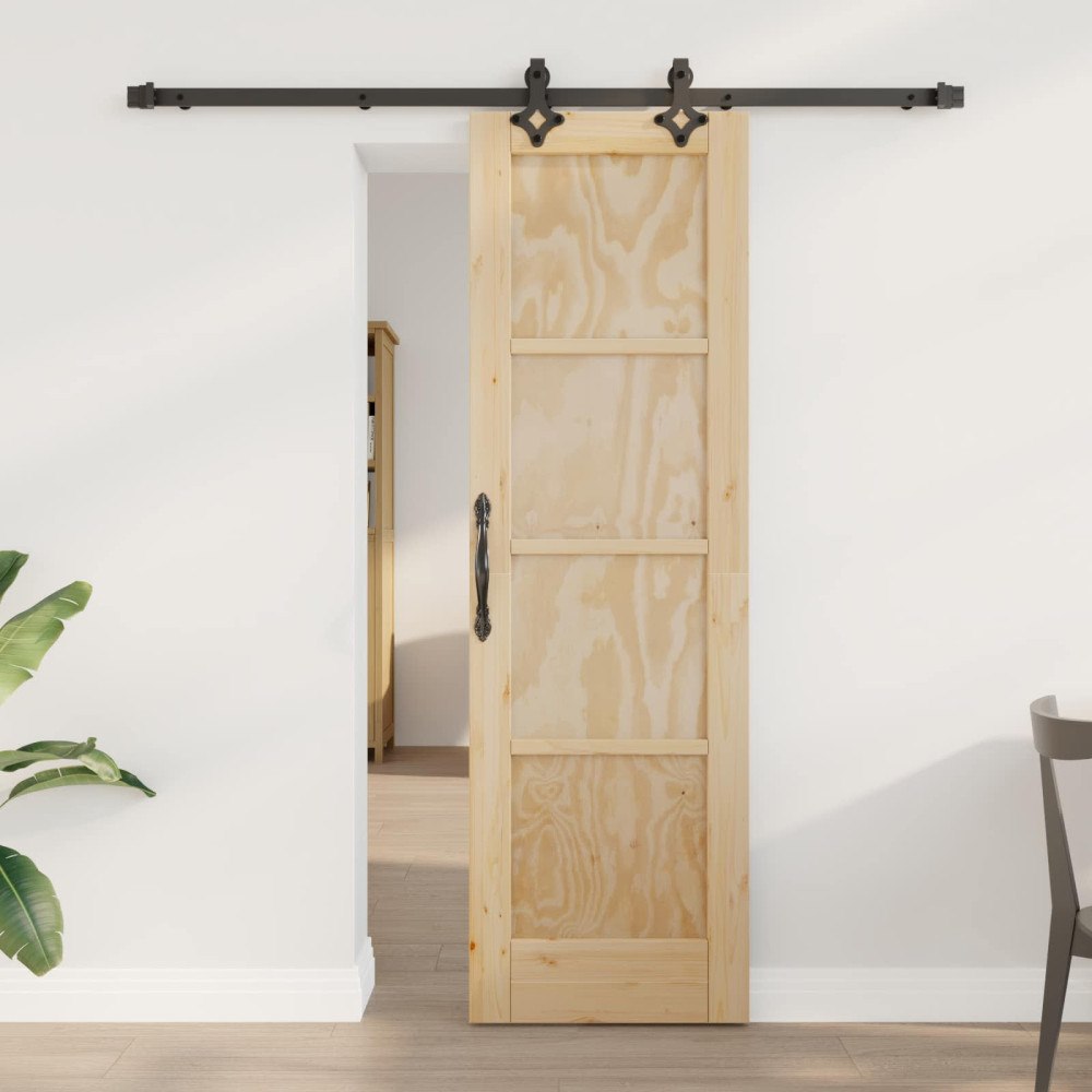 vidaXL Skjutdörr Naturlig och svart 61 x 198,5 cm Massiv furu