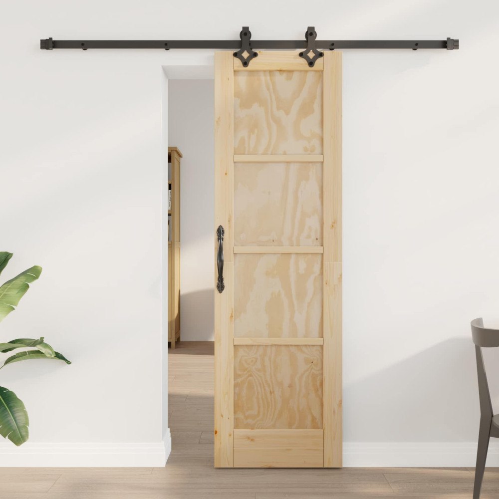 vidaXL Skjutdörr Naturlig och svart 61 x 198,5 cm Massiv furu