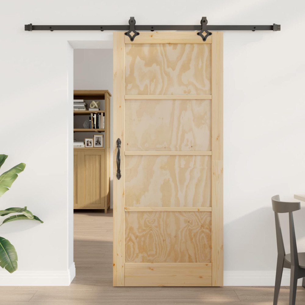 vidaXL Skjutdörr Naturlig och svart 86 x 198,5 cm Massiv furu