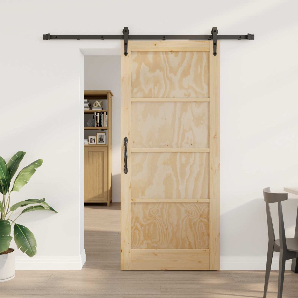 vidaXL Skjutdörr ORKDAL Naturlig och svart 86 x 198,5 cm Massiv furu