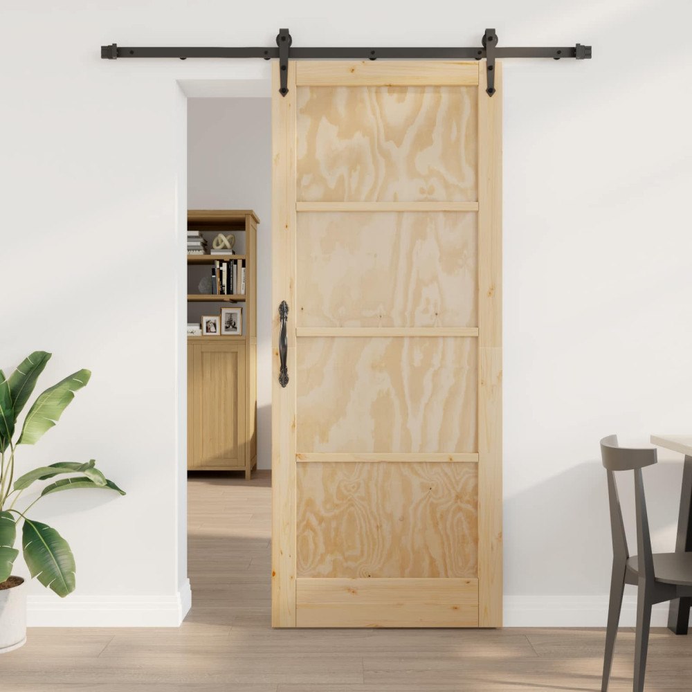 vidaXL Skjutdörr ORKDAL Naturlig och svart 86 x 211 cm Massiv furu