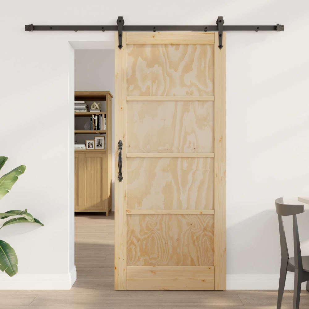 vidaXL Skjutdörr ORKDAL Naturlig och svart 86 x 198,5 cm Massiv furu