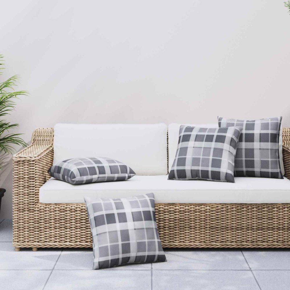 vidaXL Utomhuskudde Rutig 4 pcs Grå rutigt 60 x 60 cm Tyg