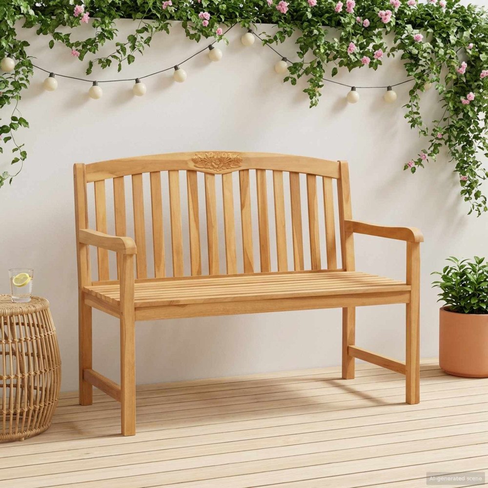 vidaXL Handsnidad Rosabänk 114 x 60,5 x 95 cm Massivt teakträ Naturlig