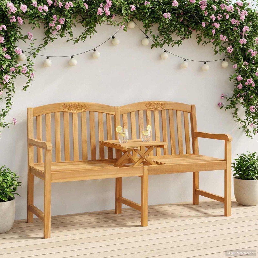 vidaXL Handsnidad Rosabänk 150,5 x 60 x 95 cm Massivt teakträ Naturlig