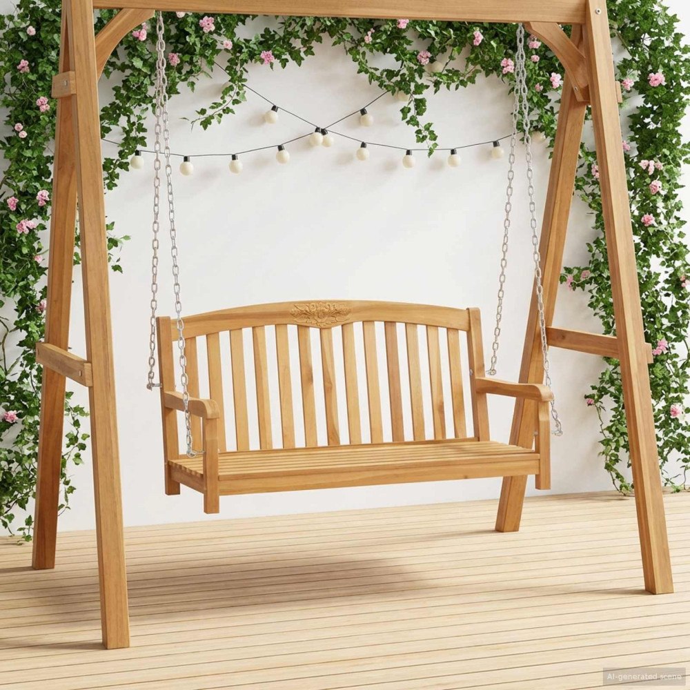 vidaXL Gungbänk Naturlig 114 x 61 x 61,5 cm Massivt teakträ