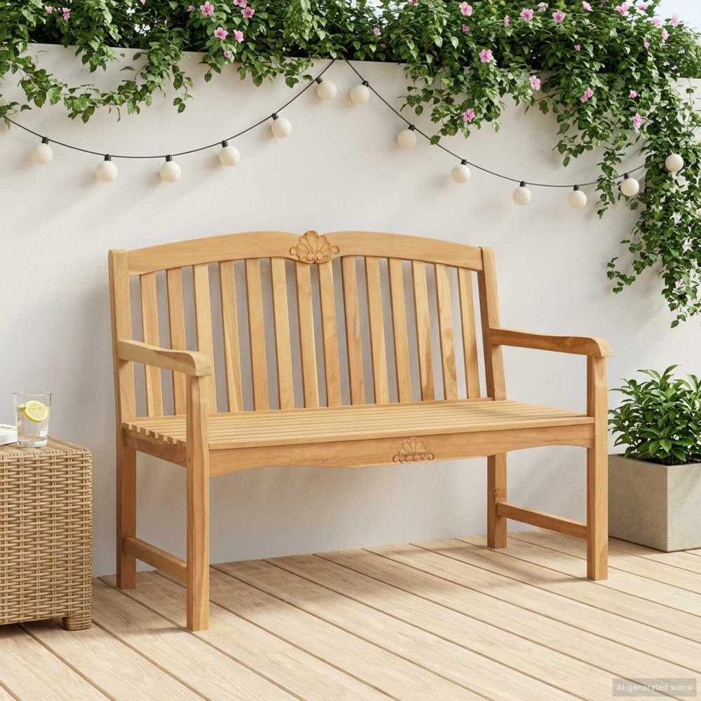 vidaXL Handsnidad Rosabänk Naturlig 114 x 60 x 95 cm Massivt teakträ