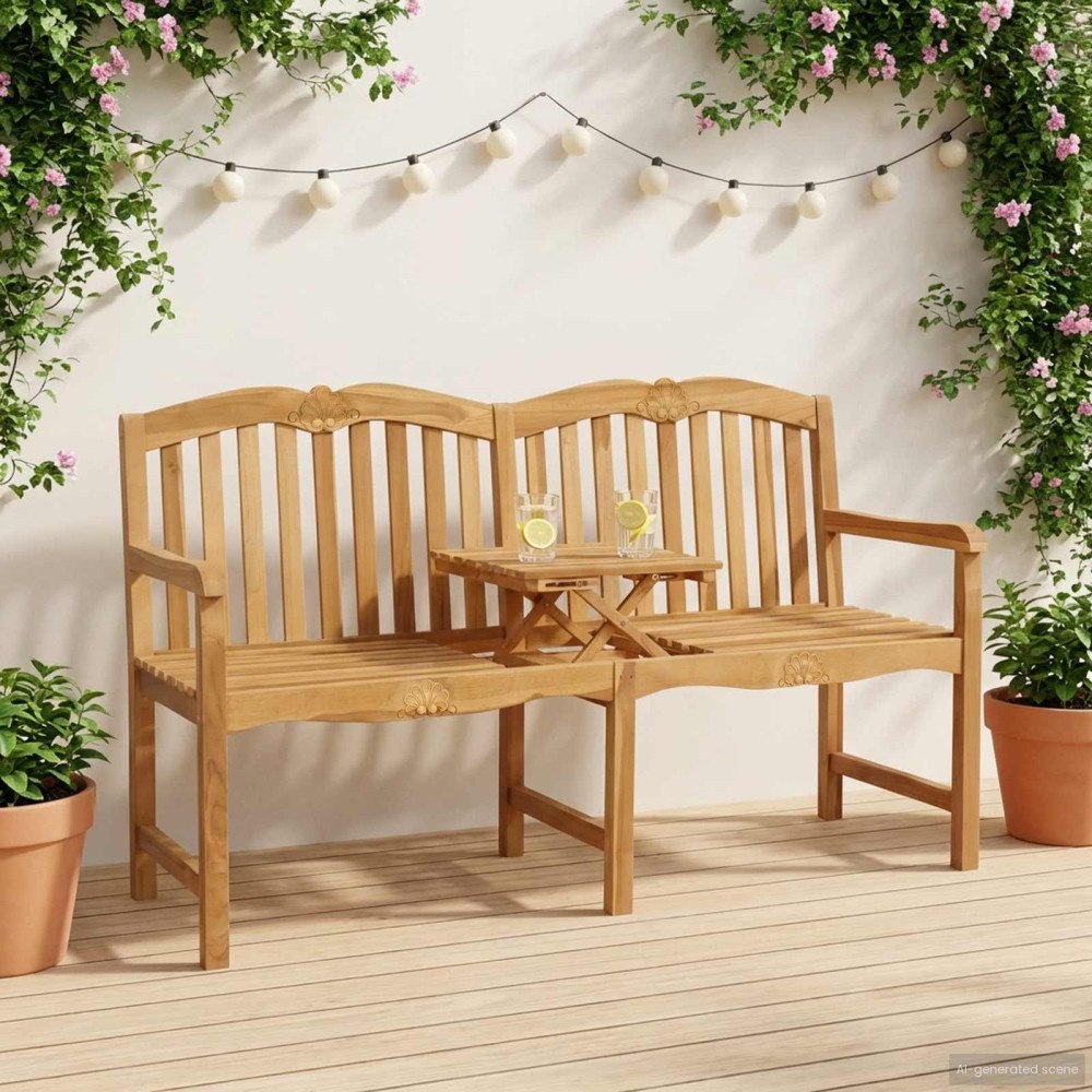 vidaXL Handsnidad Rosabänk Naturlig 155 x 60 x 94 cm Massivt teakträ