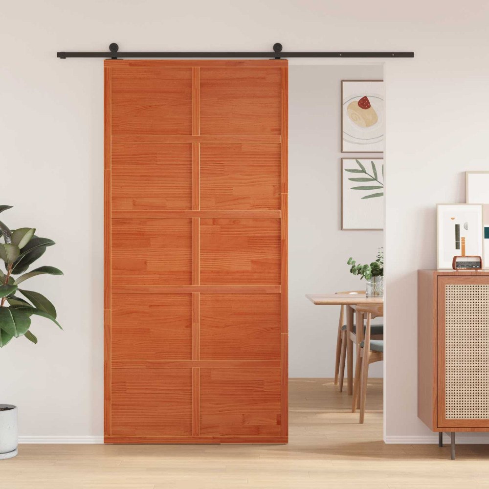 vidaXL Ladugårdsdörr Vaxad brun 100 x 208 cm Massiv furu