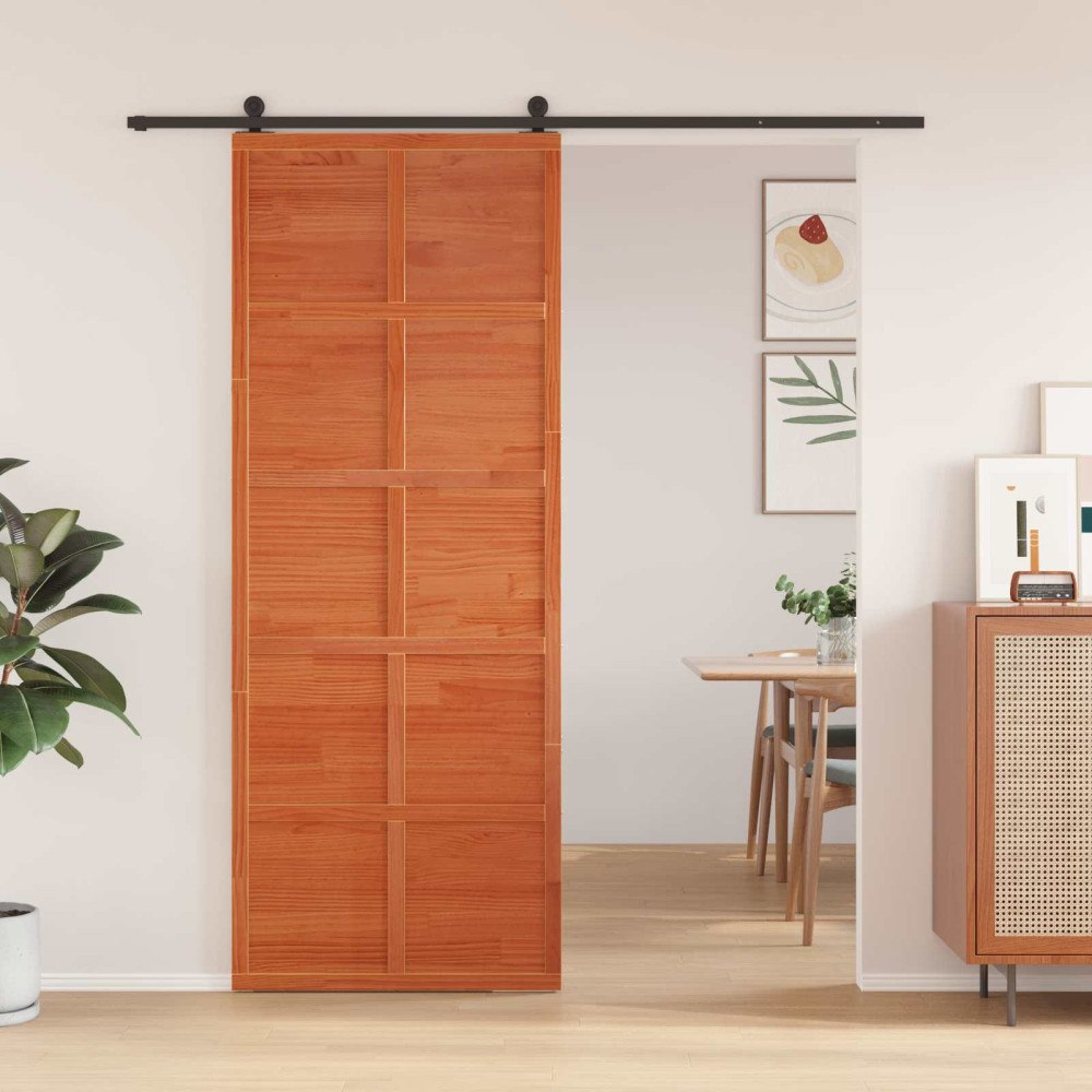 vidaXL Ladugårdsdörr Vaxad brun 80 x 208 cm Massiv furu