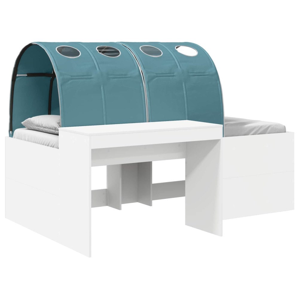 vidaXL Barns högsängram med skrivbord Vit och ljusblå Konstruerat trä
