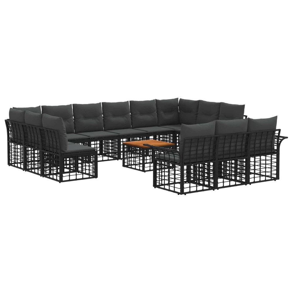 vidaXL Utomhussoffset 14 pcs Svart och Mörkgrå Polyester