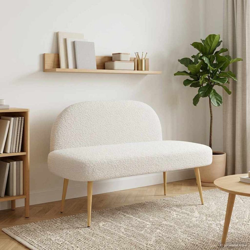 vidaXL Klädd bänk med ryggstöd Gräddvit 110 x 60 x 76 cm Bouclé