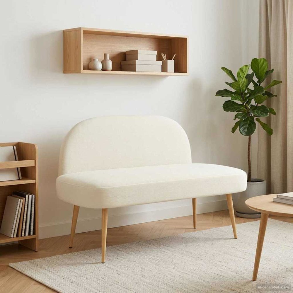 vidaXL Klädd bänk med ryggstöd Gräddvit 110 x 60 x 76 cm Kordread tyg