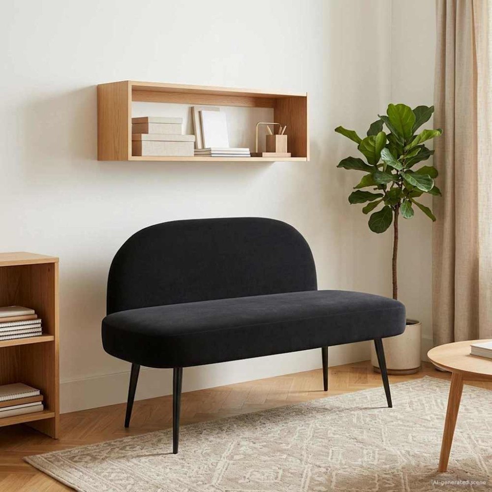 vidaXL Klädd bänk med ryggstöd Svart 110 x 60 x 76 cm Sammet