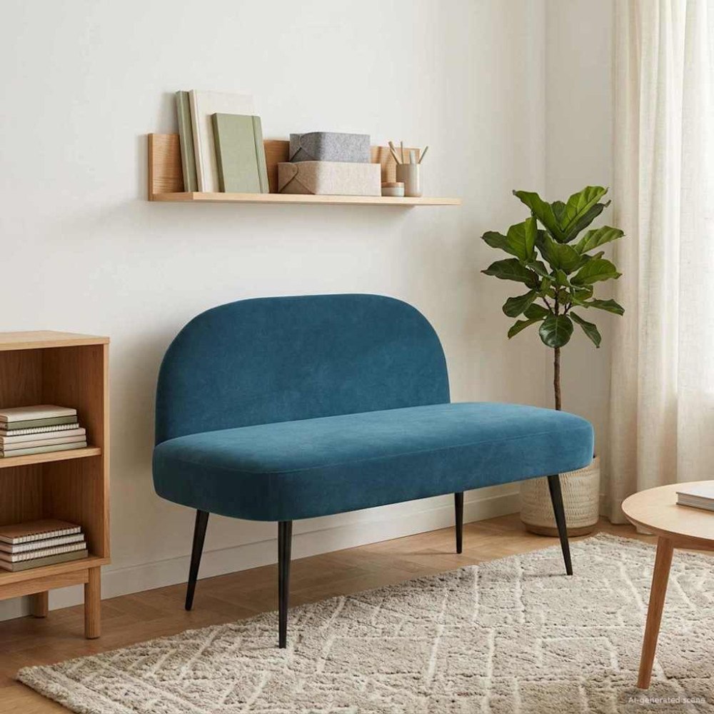 vidaXL Klädd bänk med ryggstöd Blå 110 x 60 x 76 cm Sammet