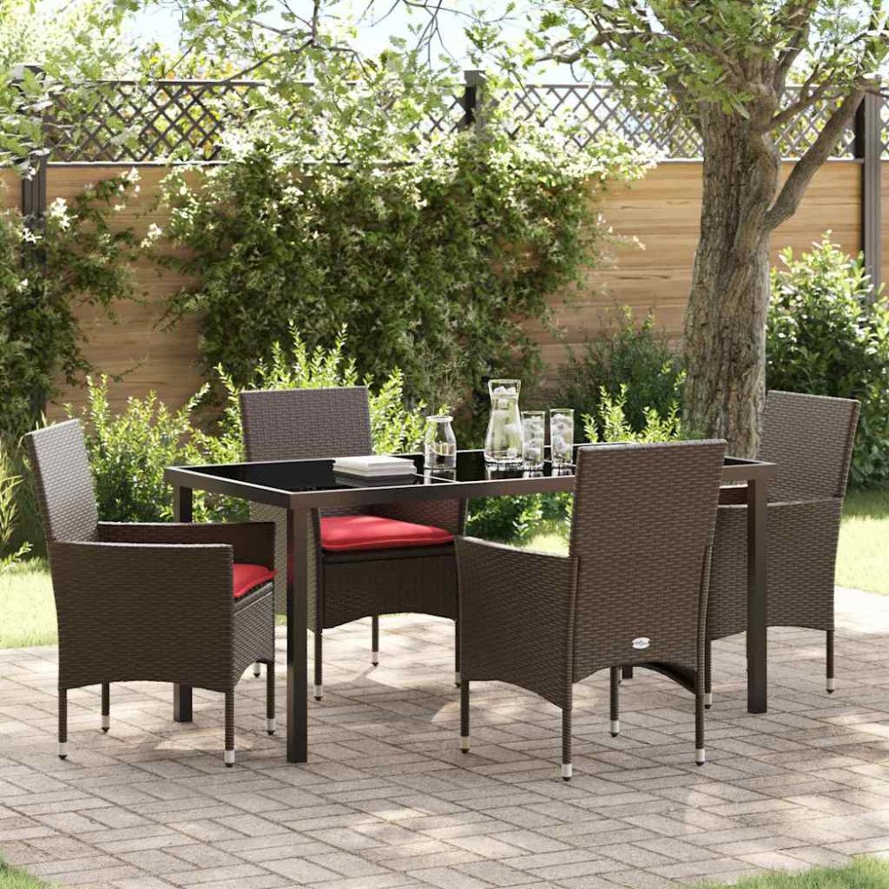 vidaXL Bord- och stolset med kudde 5 pcs Brun PE Rattan