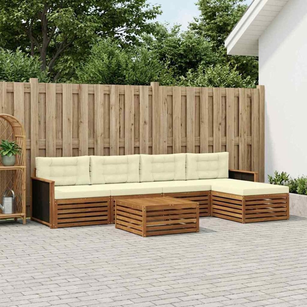 vidaXL Utomhussoffset 6 pcs Naturlig och Grädde 79 x 79 x 37 cm