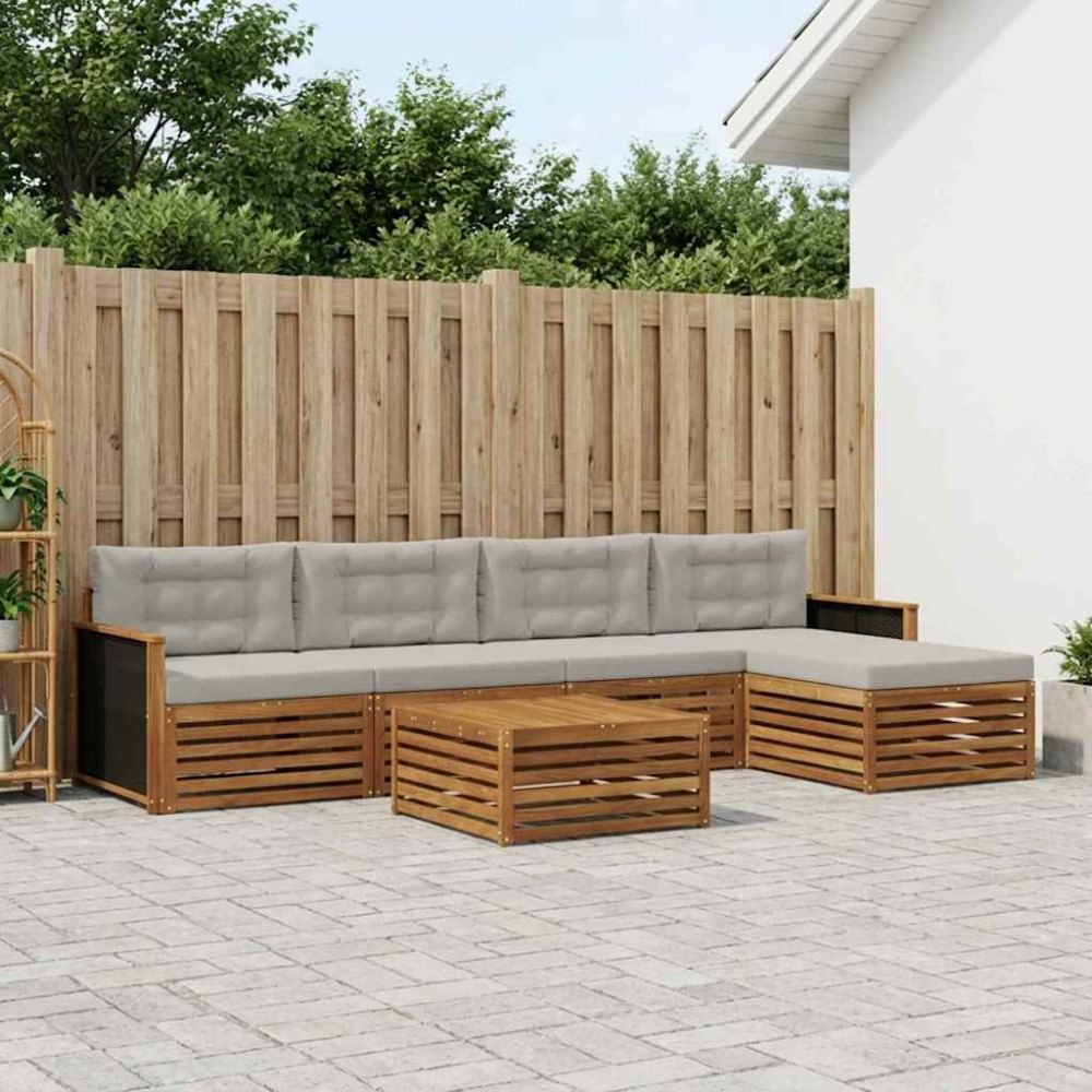 vidaXL Utomhussoffset 6 pcs Naturlig och ljusgrå 79 x 79 x 37 cm