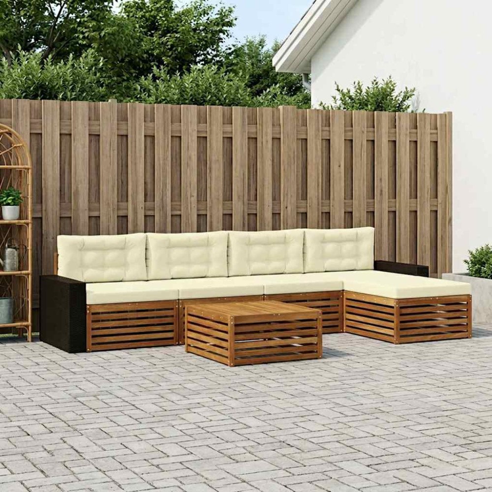 vidaXL Utomhussoffset 6 pcs Naturlig och Grädde 79 x 79 x 37 cm