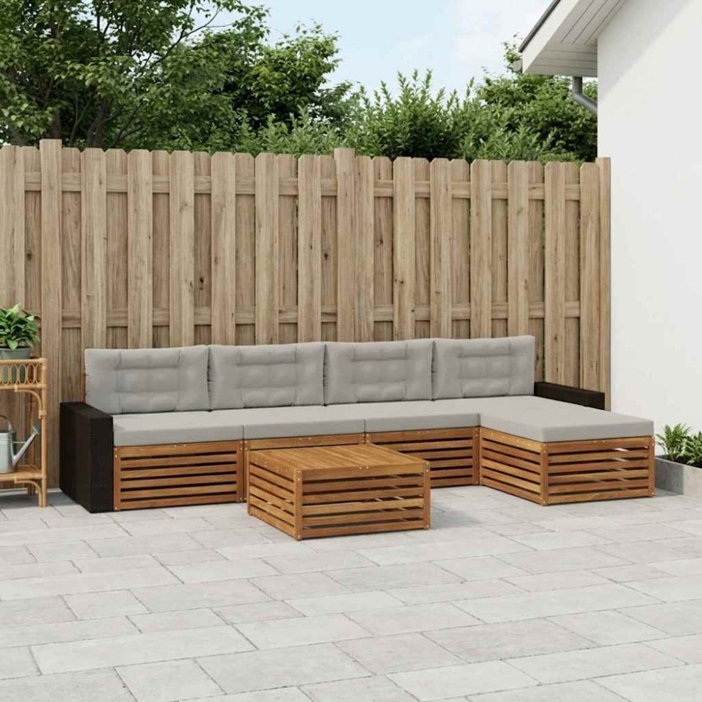 vidaXL Utomhussoffset 6 pcs Naturlig och ljusgrå 79 x 79 x 37 cm