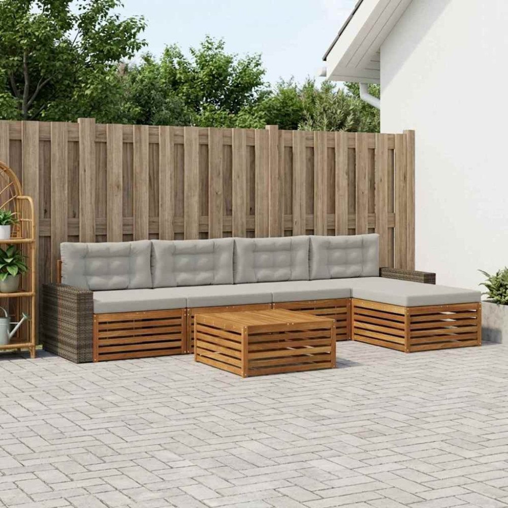 vidaXL Utomhussoffset 6 pcs Naturlig och ljusgrå 79 x 79 x 37 cm
