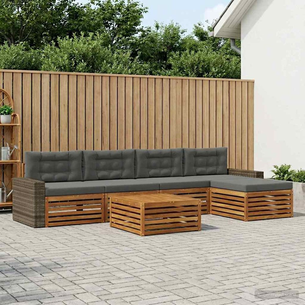 vidaXL Utomhussoffset 6 pcs Naturlig och Antracit 79 x 79 x 37 cm