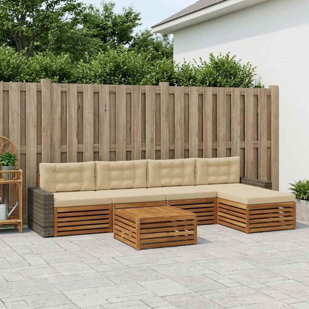 vidaXL Utomhussoffset 6 pcs Naturlig och Beige 79 x 79 x 37 cm