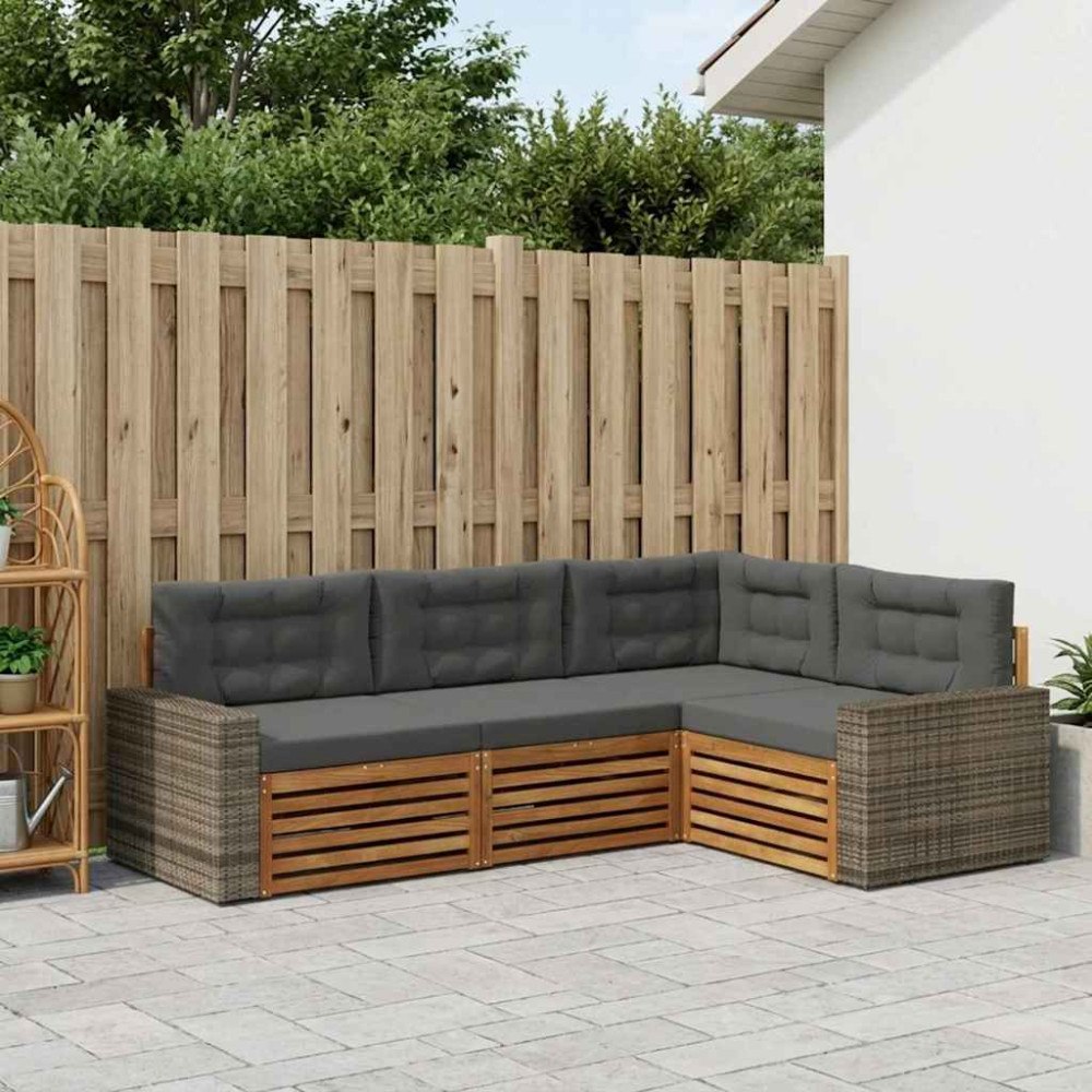 vidaXL Utomhussoffset 4 pcs Naturlig och Antracit