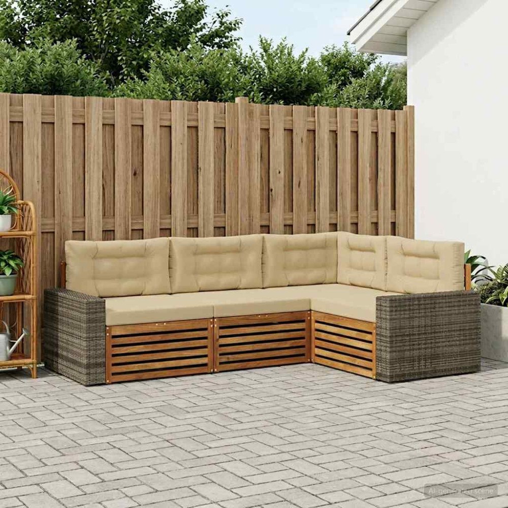 vidaXL Utomhussoffset 4 pcs Naturlig och Beige 255,5 x 176,5 x 73 cm