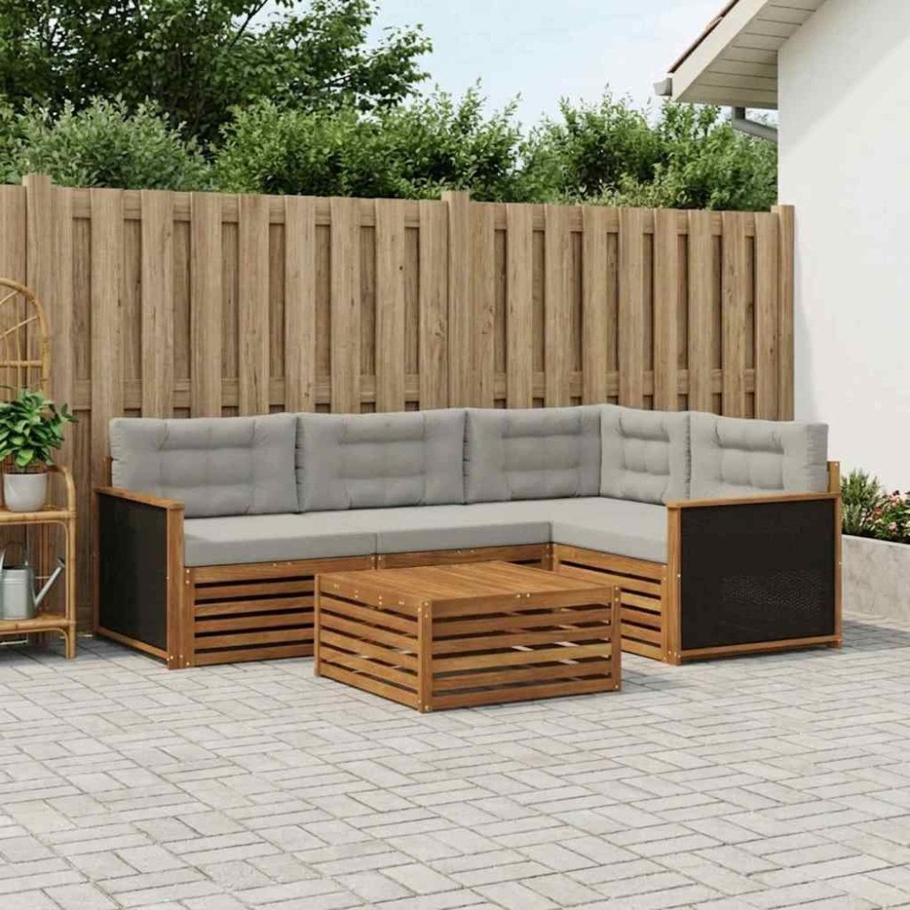 vidaXL Utomhussoffset 5 pcs Naturlig och ljusgrå 79 x 79 x 37 cm