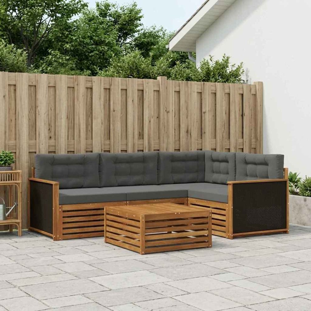 vidaXL Utomhussoffset 5 pcs Naturlig och Antracit 79 x 79 x 37 cm