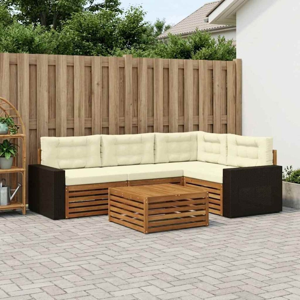 vidaXL Utomhussoffset 5 pcs Naturlig och Grädde 79 x 79 x 37 cm