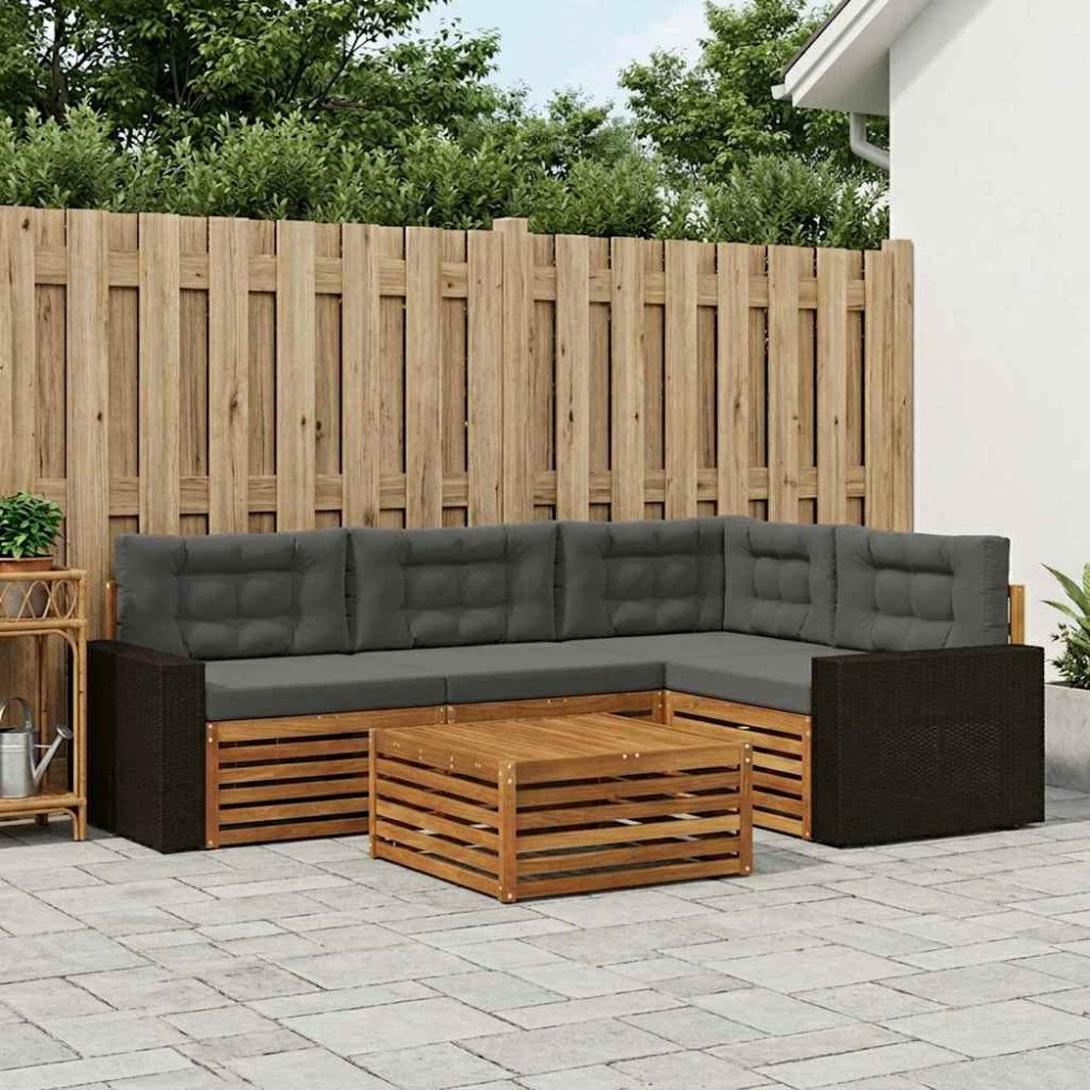 vidaXL Utomhussoffset 5 pcs Naturlig och Antracit 79 x 79 x 37 cm